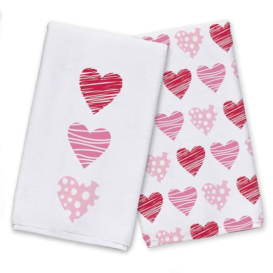 Pink & Red Hearts Tea Towel Set